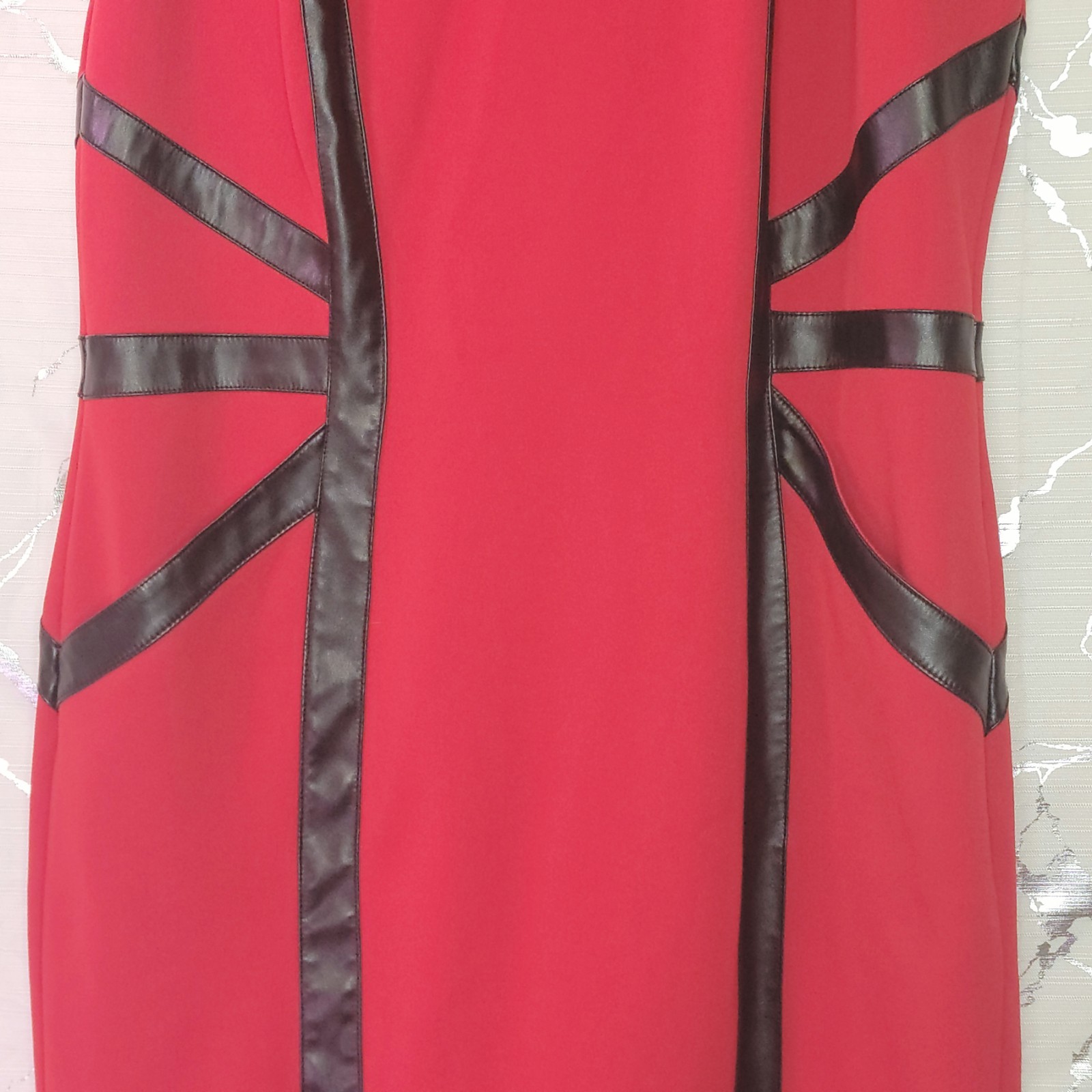 NY&C Red Bodycon Dress With Black Leather Trim And Pockets