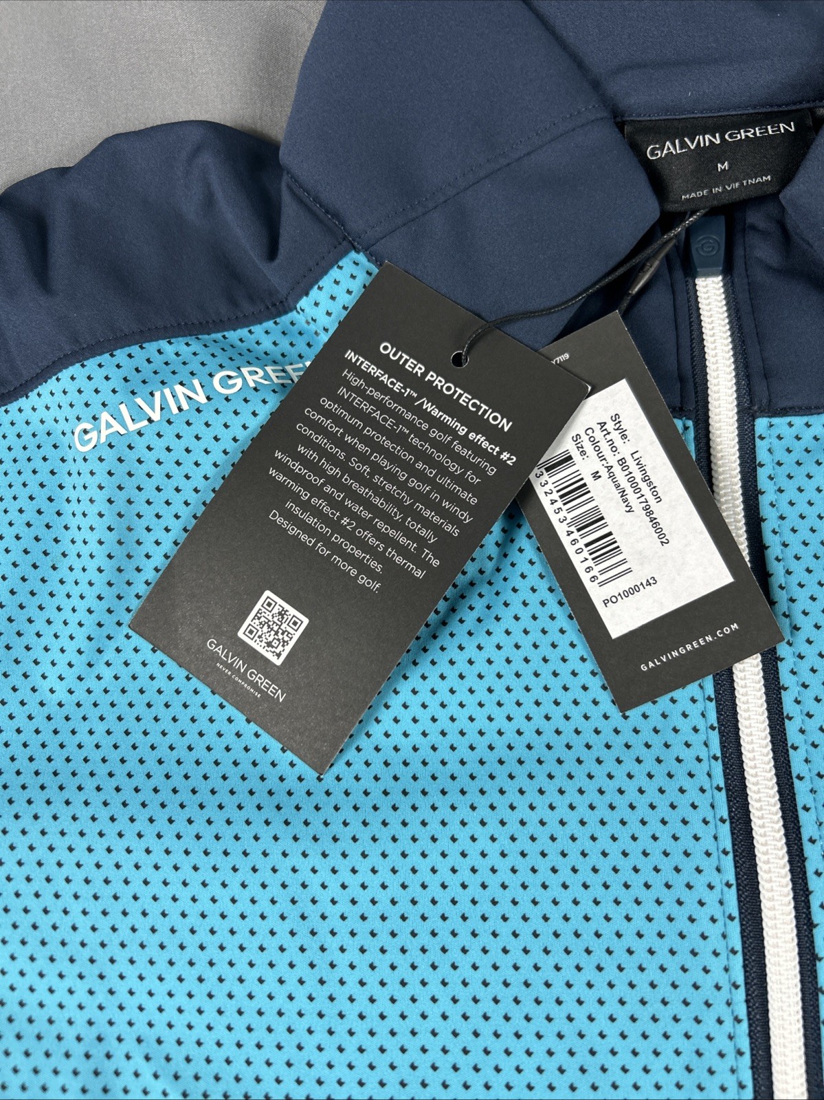 Galvin Green Golf Jacket Rain Wind Livingston SS Medium Aqua Navy NWT MSRP $249