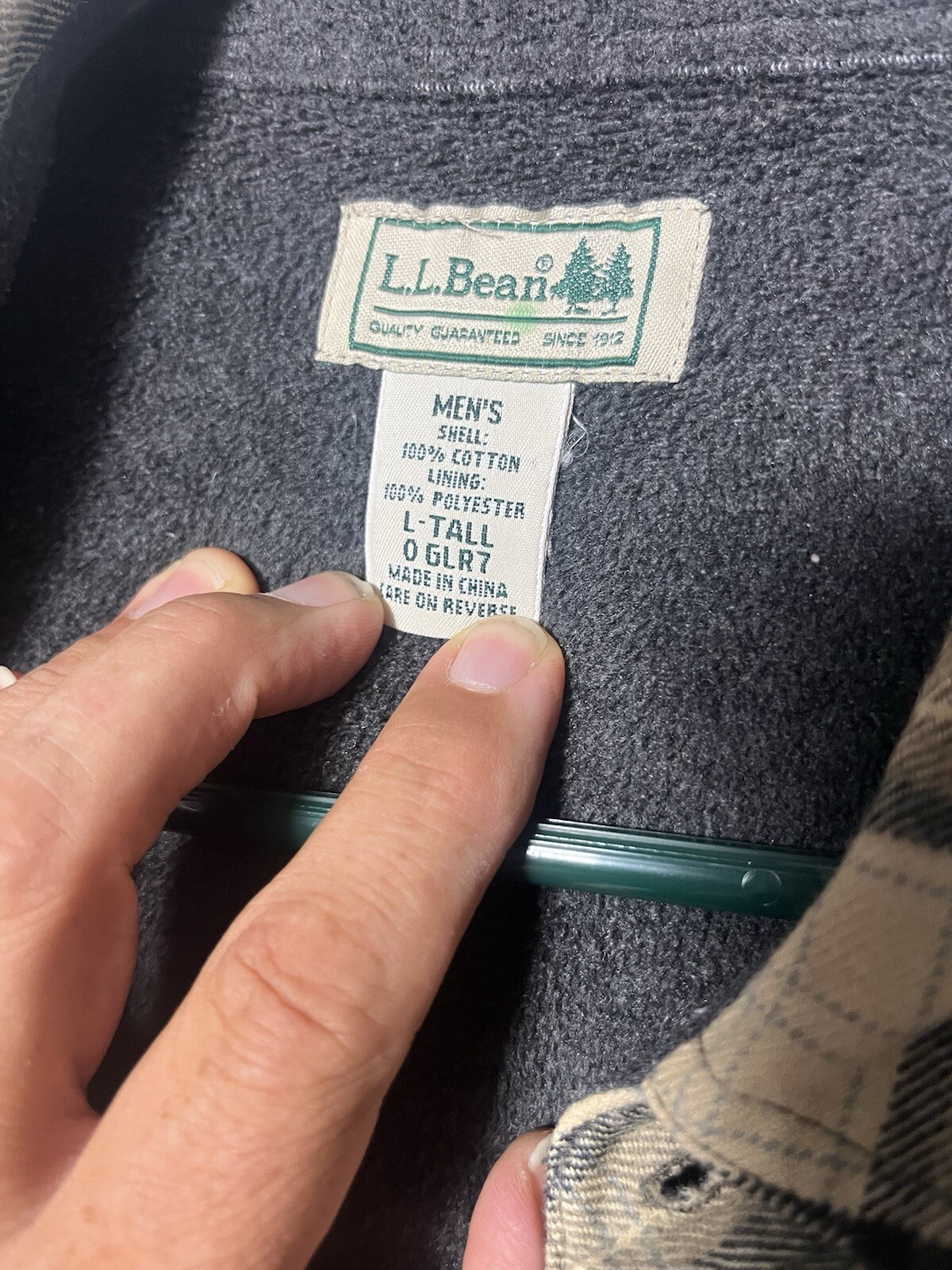 Vintage LL Bean Jacket Mens L Tall Plaid Flannel Shacket Fleece Lined Button Up.
