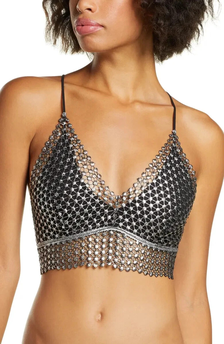 Free People Intimately FP Constellation Bralette Soft Bra Crochet Black Medium