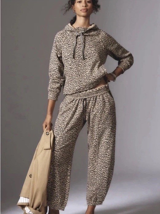 Anthropologie Daily Practice Hoodie Hooded Sweatshirt Leopard Print Brown XS NWT