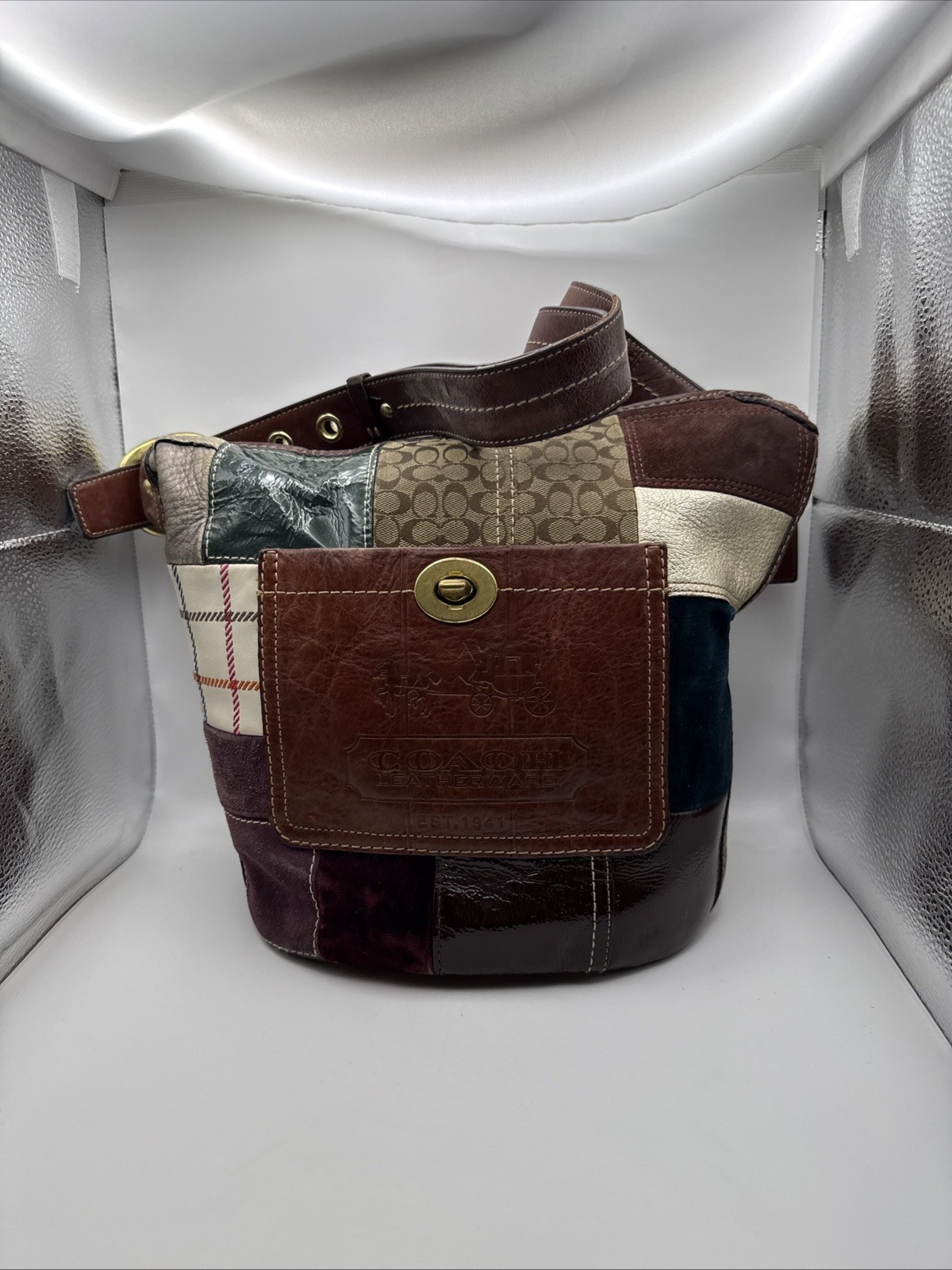 Coach Bleecker 11356 Patchwork Multicolor Bucket Shoulder Bag