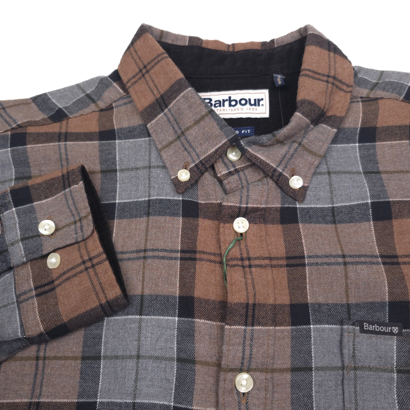 $110 Barbour Cedarwood Plaid Rasay Tailored Flannel Shirt Mens Size Small