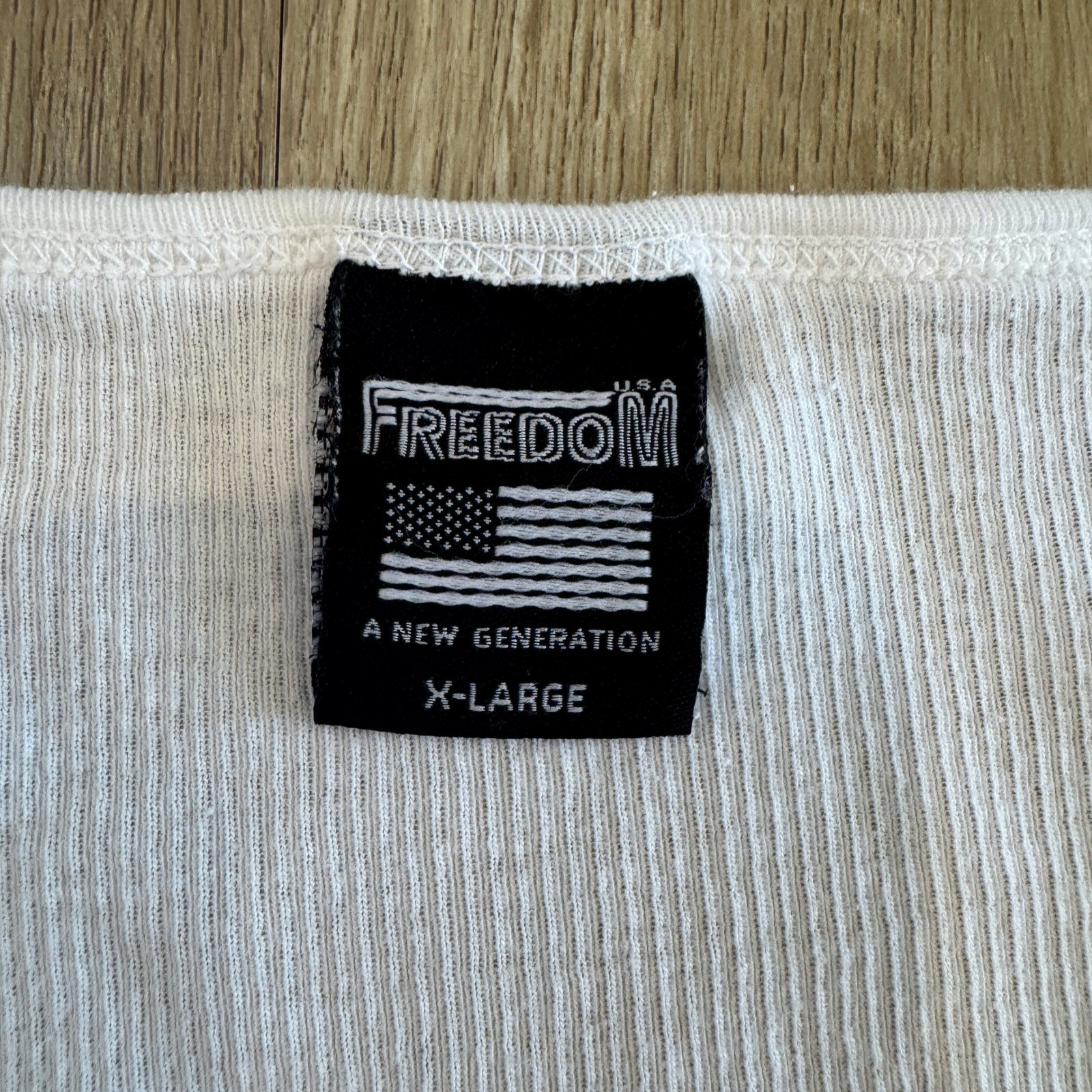 Freedom USA Womens XL White Ribbed Rhinestone Winged Cross Graphic Top Y2K Goth