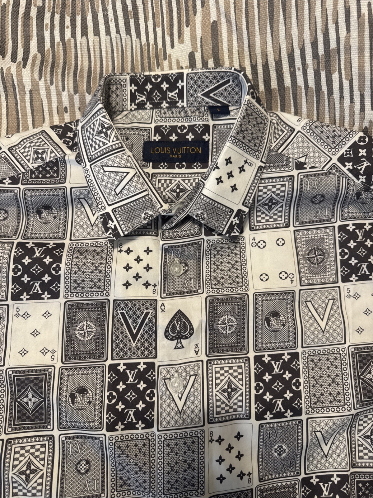 Louis Vuitton Playing Card Print Button Shirt Mens Large L Japan Rare Kim Jones