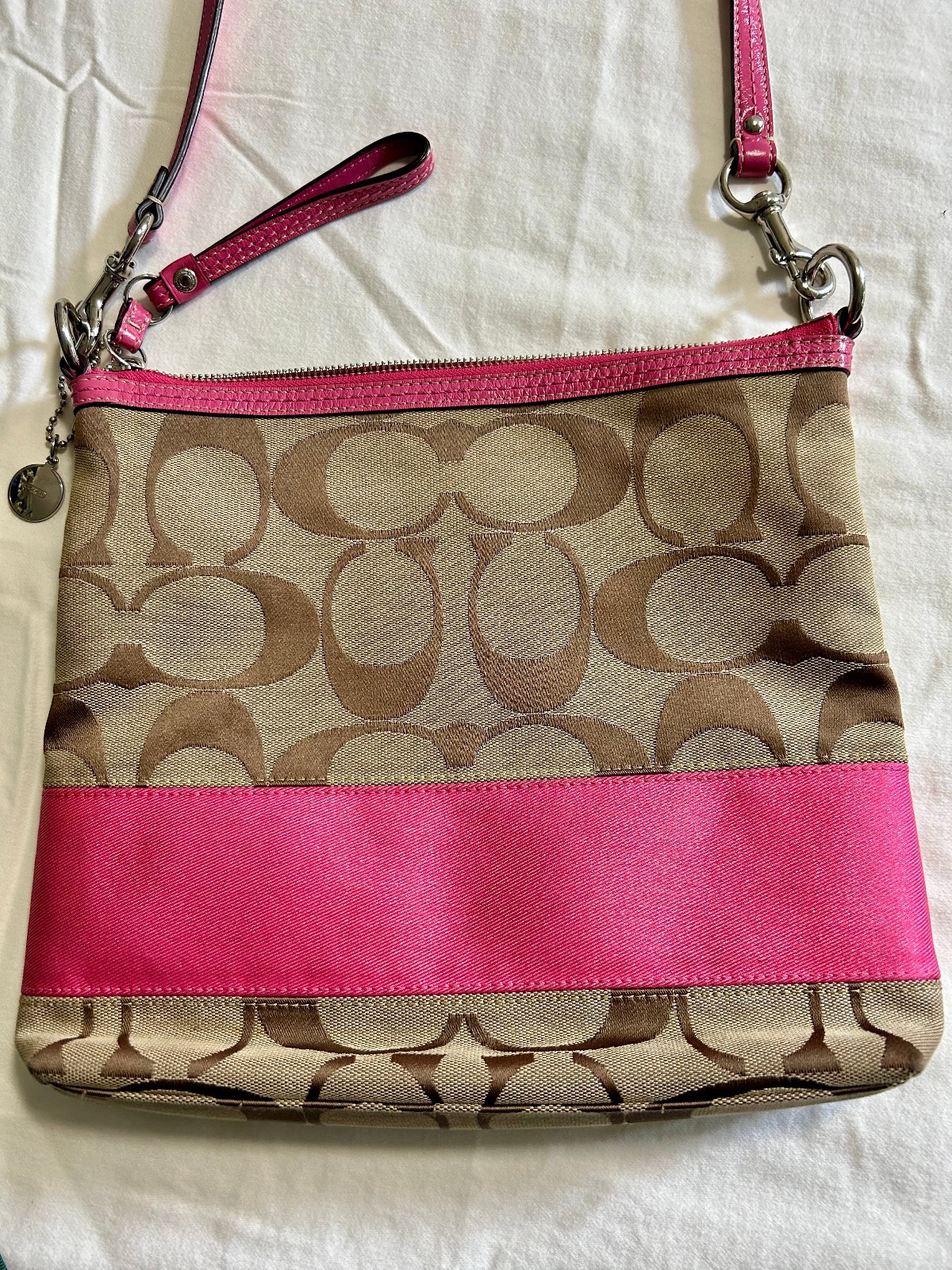 Coach Signature Logo Shoulder/Crossbody Bag Brown Pink