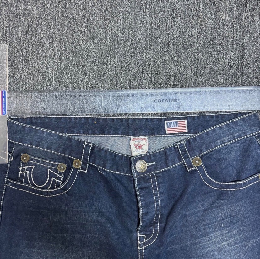 True Religion Men’s Straight Jeans | Blue Denim with White Stitching