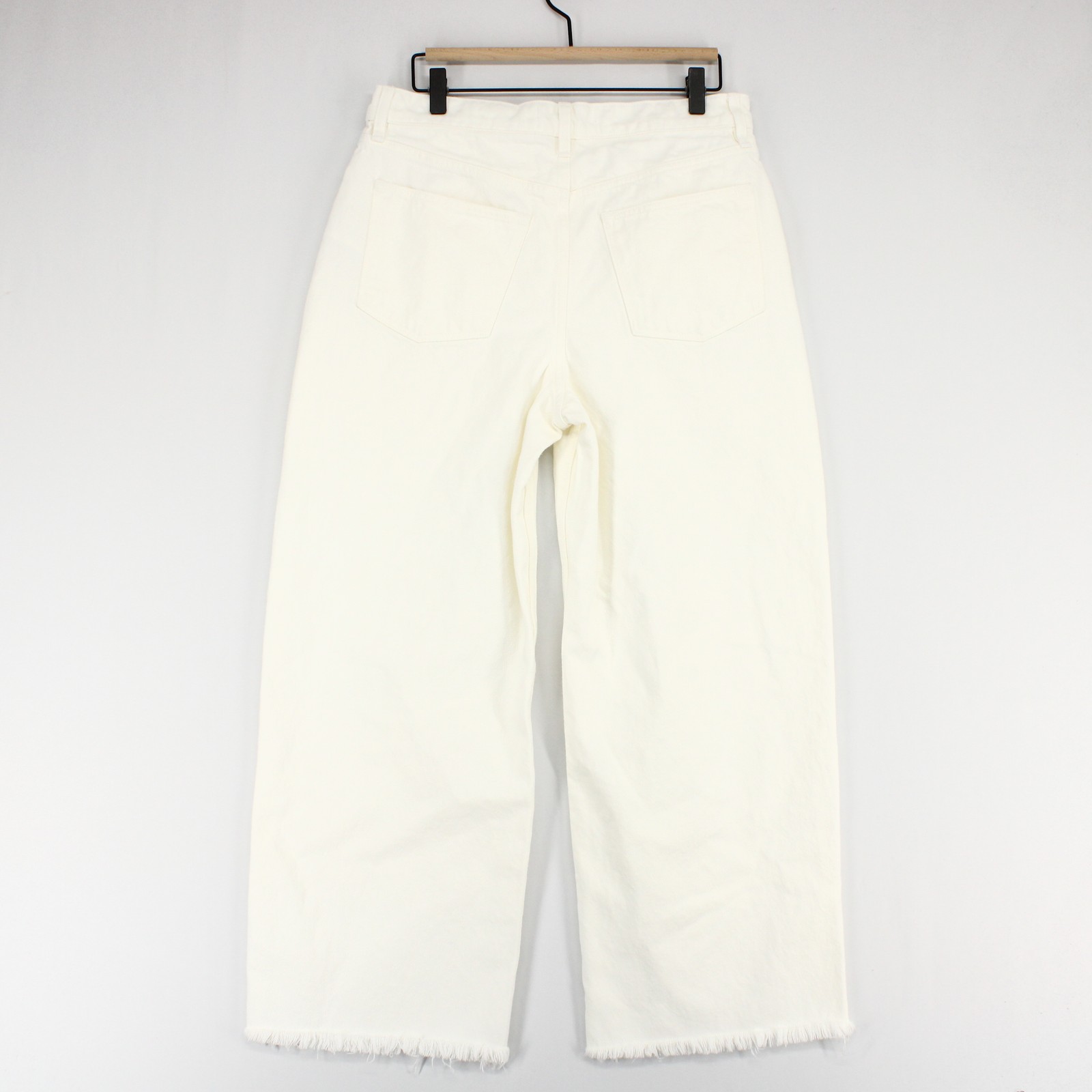 AllSaints Aki Jeans Womens 28 White Crossover Waist Raw Hem Wide Leg Asymmetric