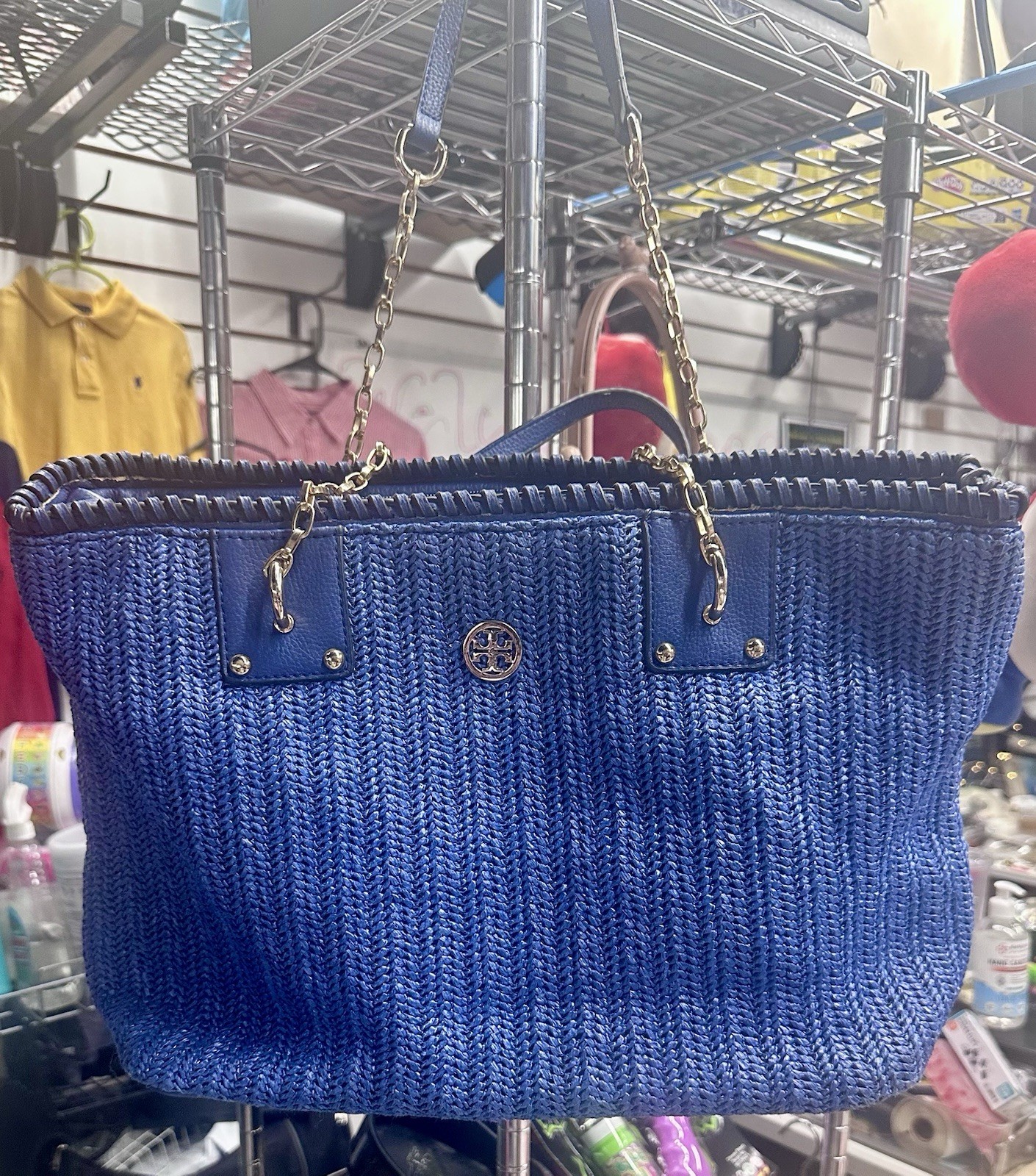 Tory Burch Vintage Woven Basket Bag Large Tote Chain Shoulder Used From Japan