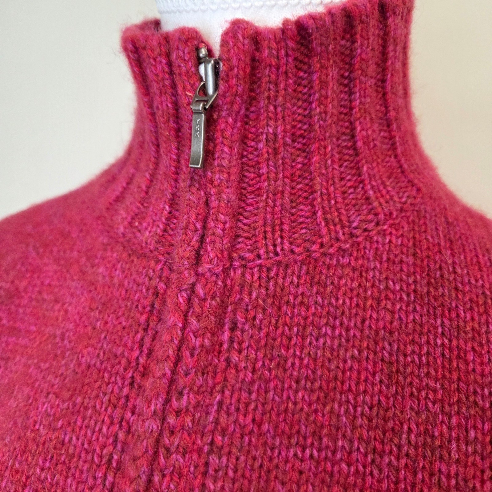 LL Bean Womens Magenta Pink Lambswool Angora Zip Up Mock Neck Sweater S-REG