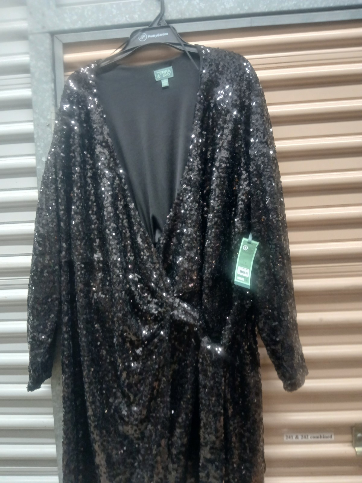 Terra And Sky Long Sleeve Sequin Dress NWT Women’s Size 3X Black Soot