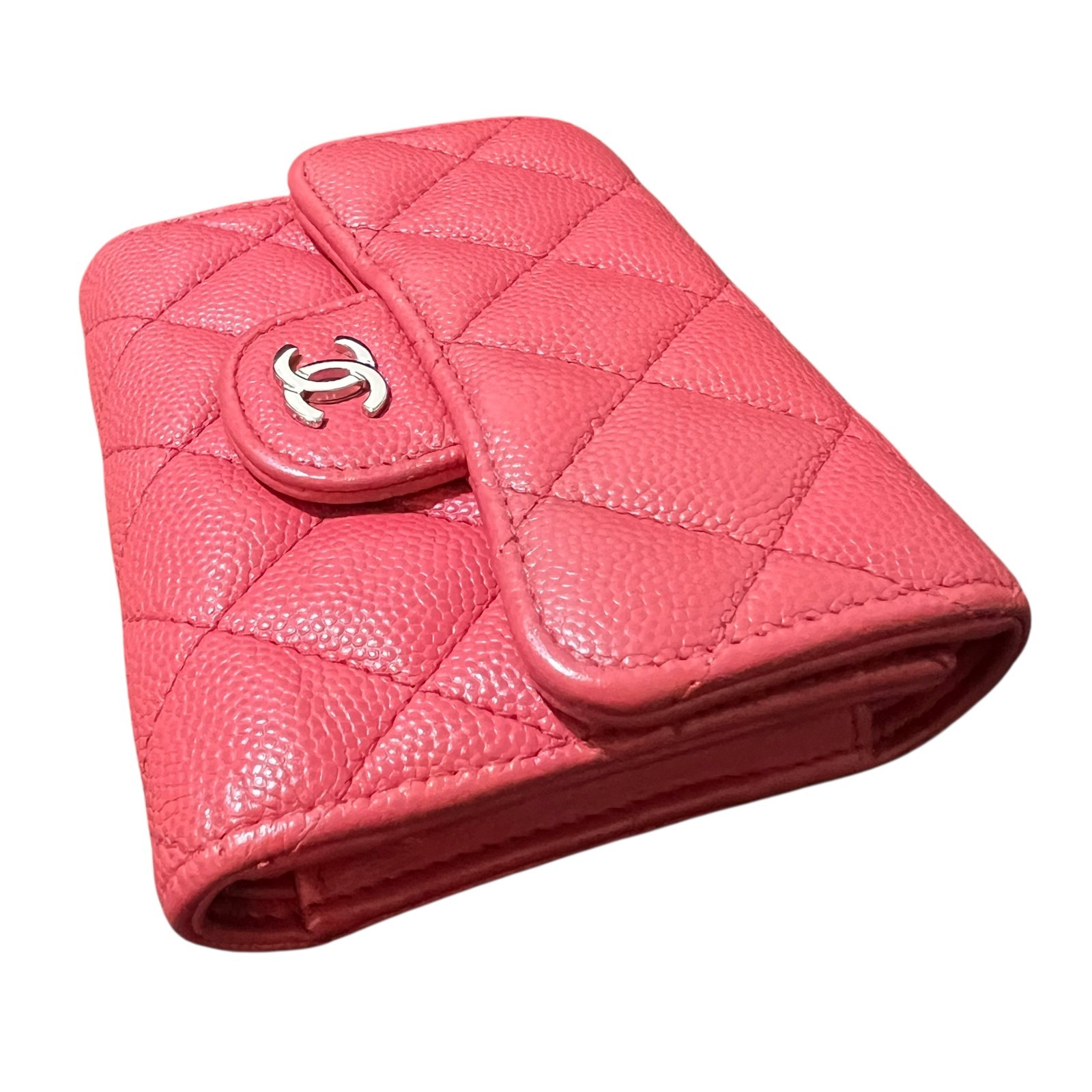 CHANEL Pink Caviar Skin Matelasse CC Logo Flap Tri-fold Small Flap Wallet