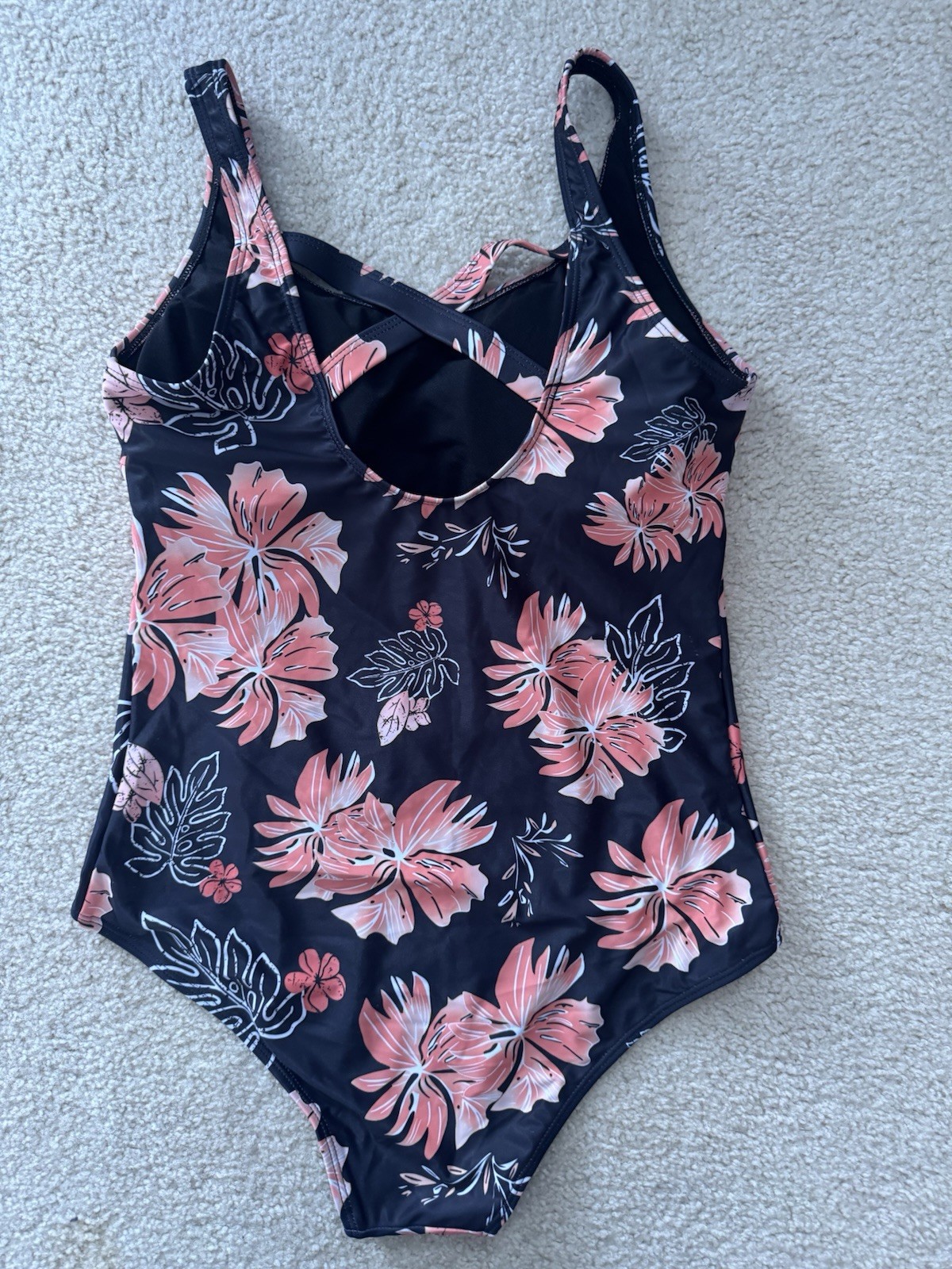 Hollipick One-Piece Swimsuit Black/Pink/White Tropical Floral Women’s Plus 14W