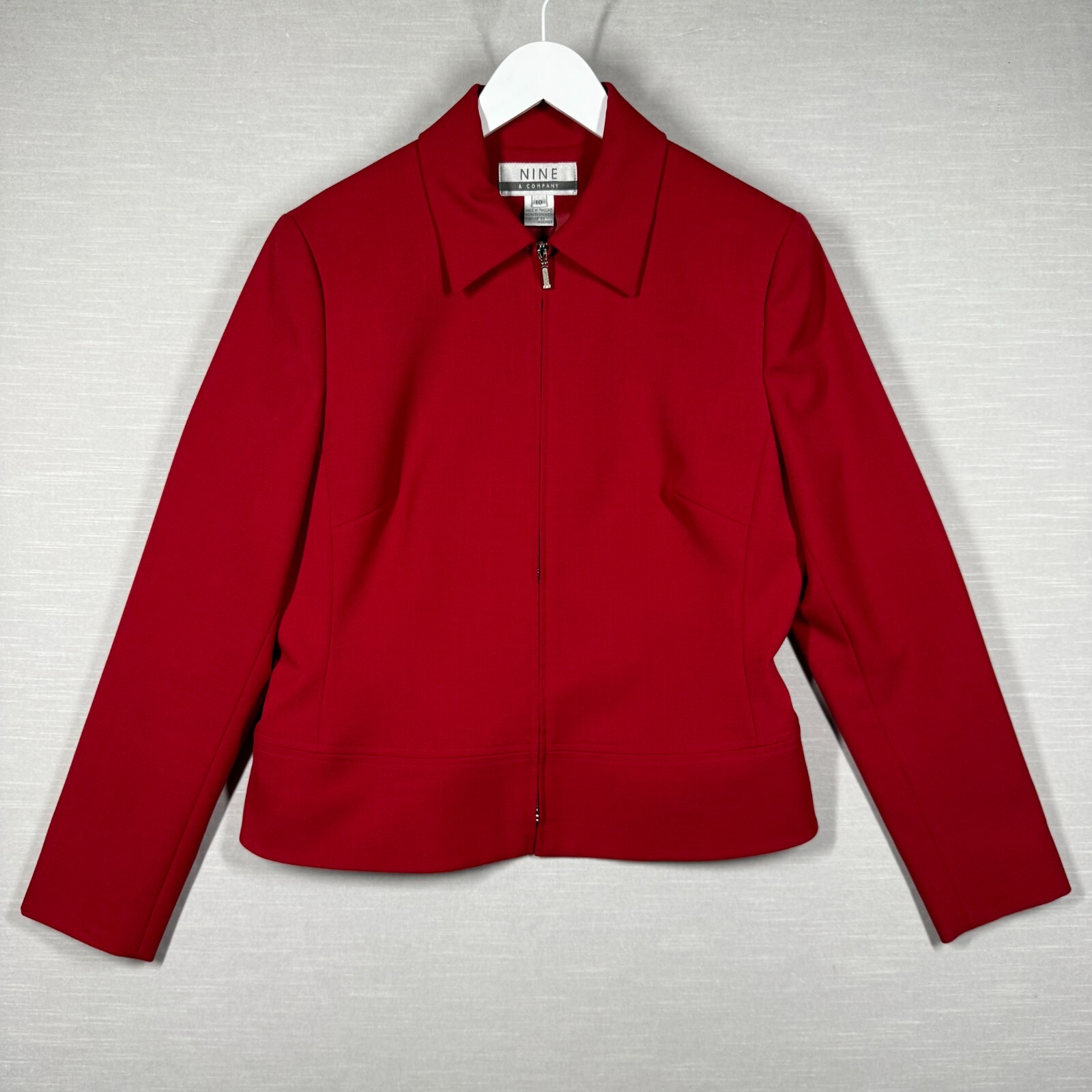 Nine & Company Jacket Womens 10 Red Casual Collared Padded Chic Work Office