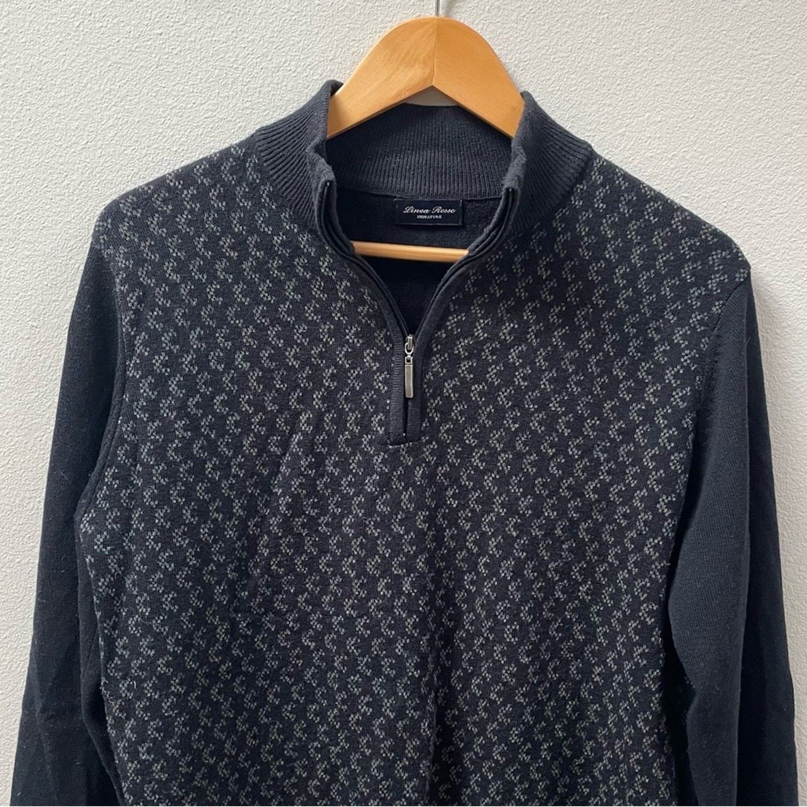 Linea Rosso Patrick Assaraf Merino Wool Navy & Gray 1/4 Zip Sweater, Men’s Small
