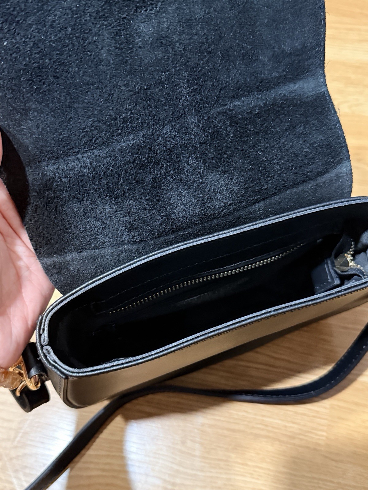 Italian Black Leather & Suede Saddle Bag Crossbody Gold Hardware Made in Italy