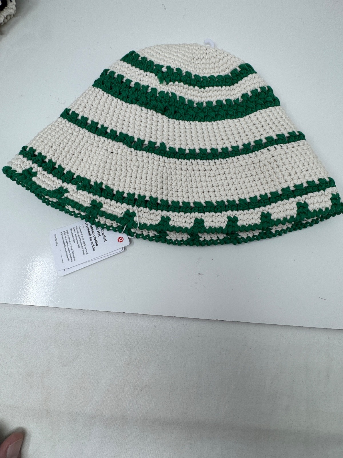 Lululemon Size M/L Cotton Crochet Bucket Hat, Light Ivory Green