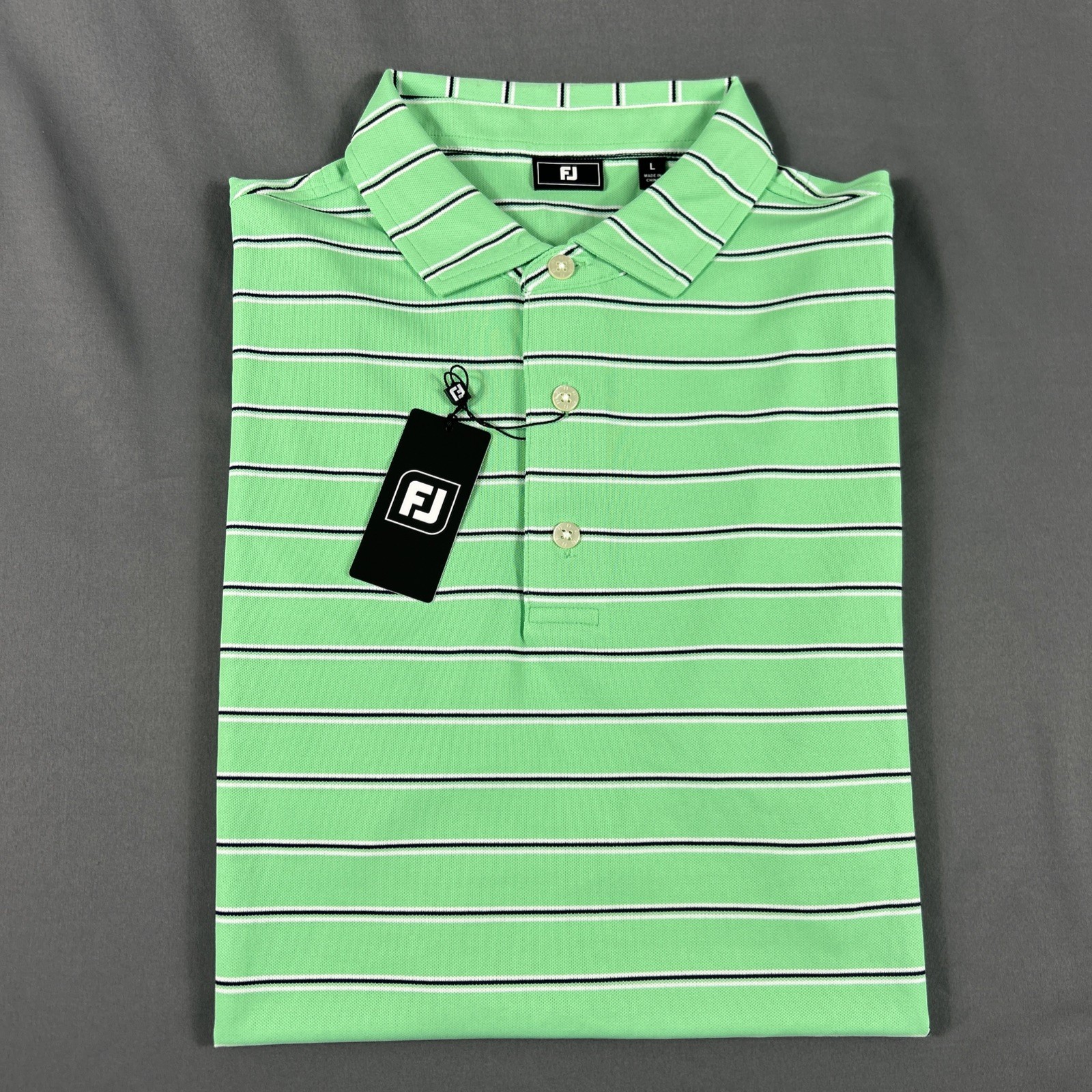 FootJoy Golf Shirt Polo Team Stripe Large Sea Foam Polyester Spandex MSRP $88