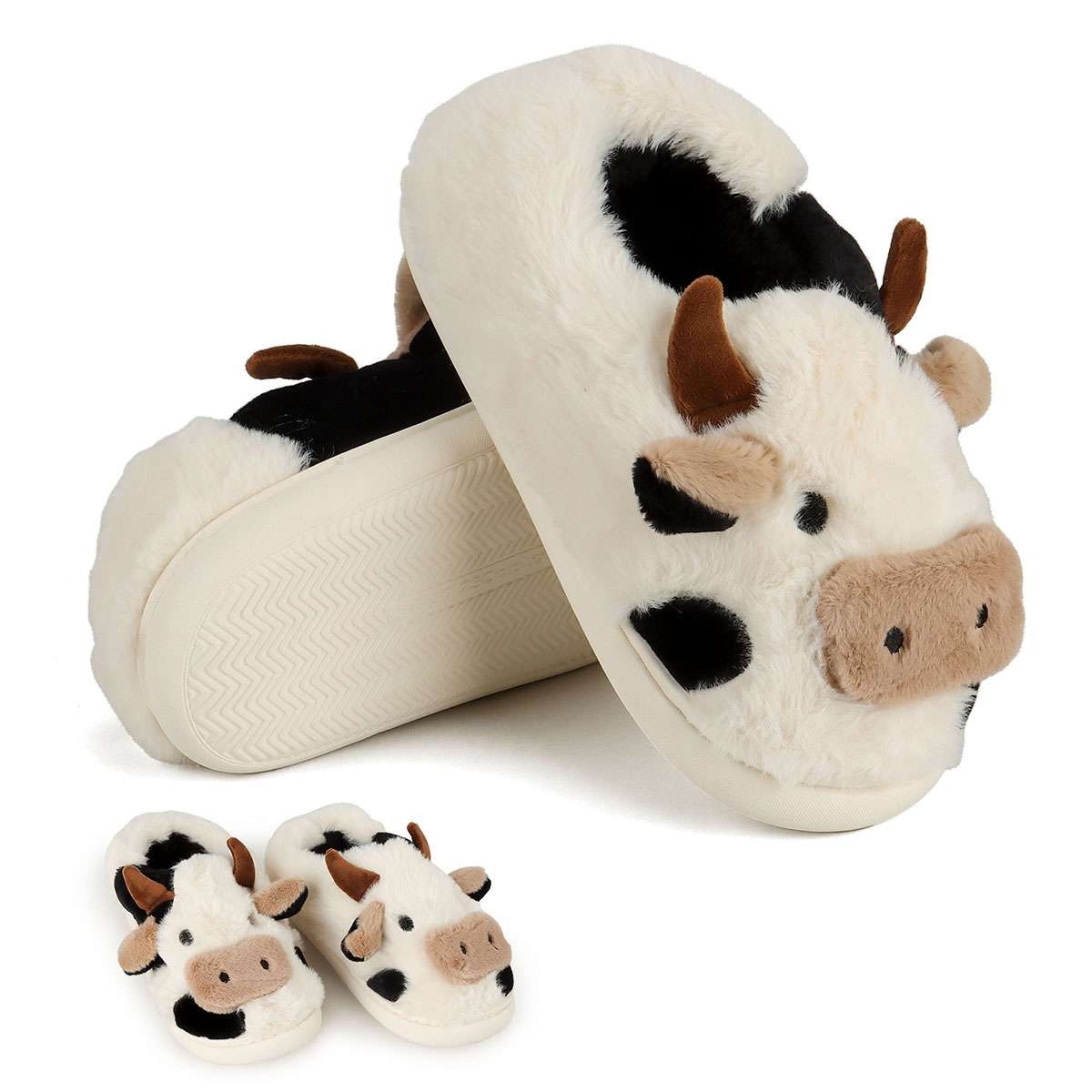 Cow Slippers for Women Men Fluffy Cute Cozy Cartoon Cow Winter Warm Slippers
