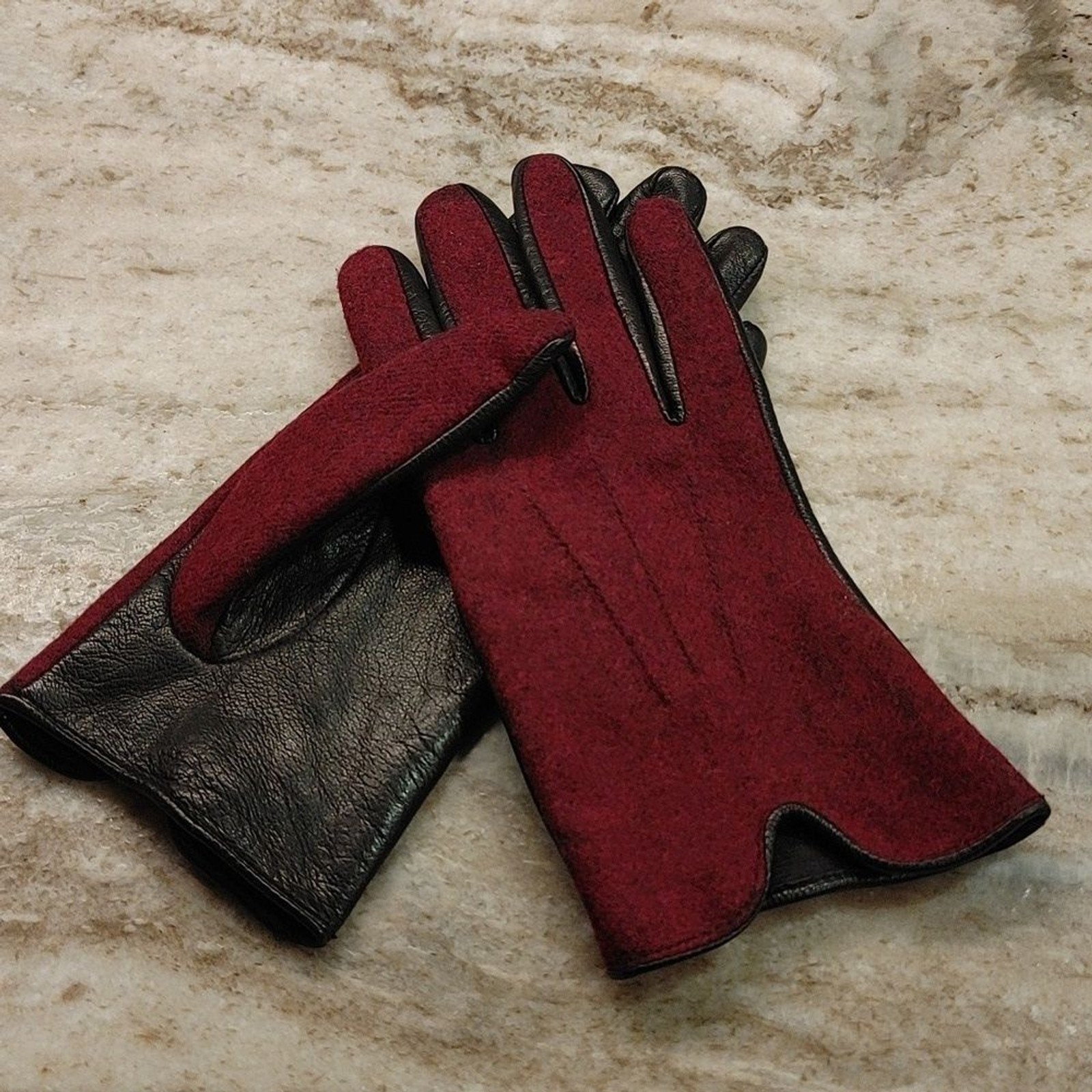 Vintage Eddie Bauer Wool and Leather Gloves Size L
