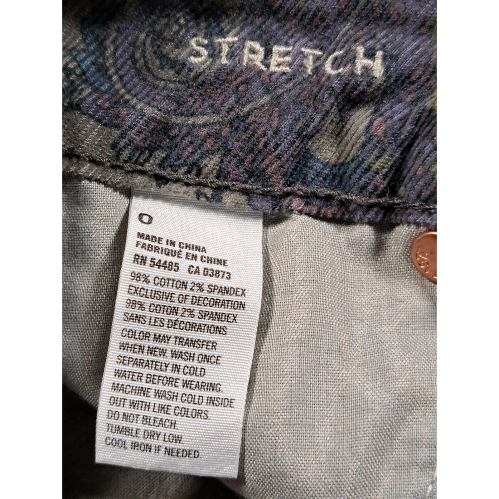 American Eagle Paisley Corduroy Cut Off Shorts Gray Purple Blue Size 0