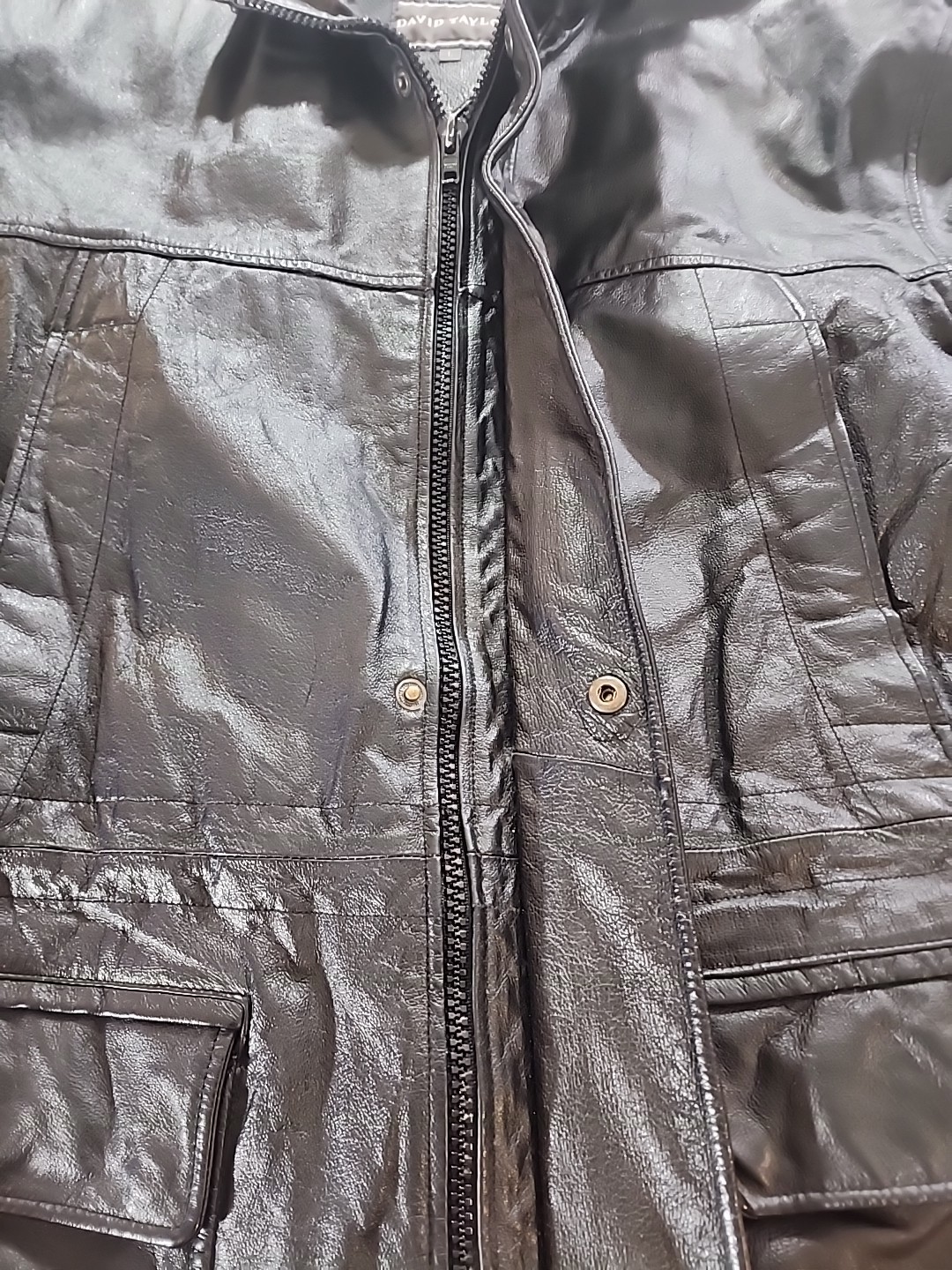 Men’s David Taylor Genuine Leather Jacket Size Large L Black Full Zip Coat