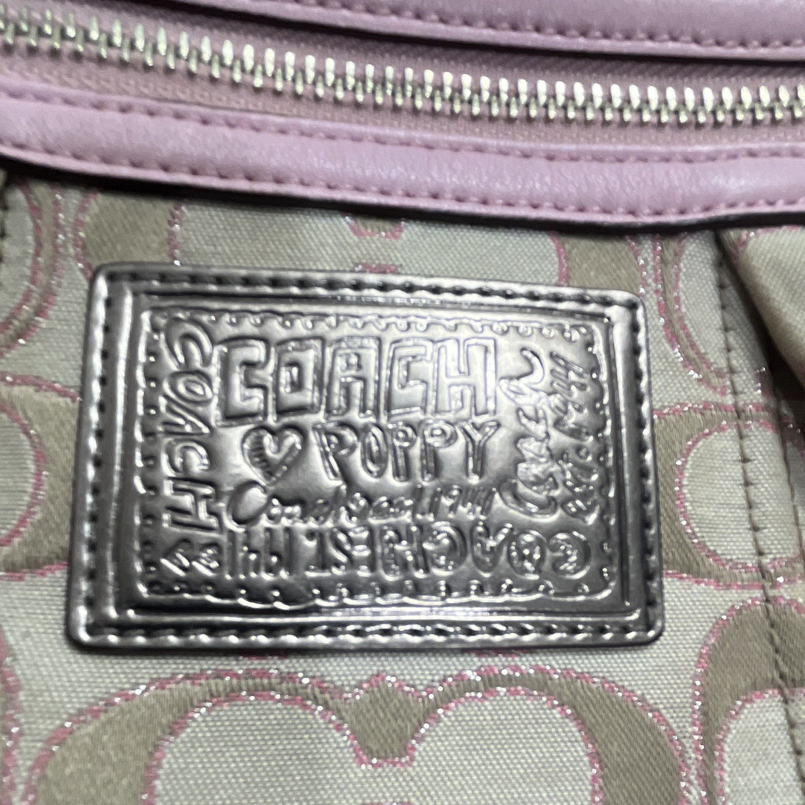 Coach Poppy Signature Logo Crossbody Bag Beige/Pink, Silver Hardware, Zip