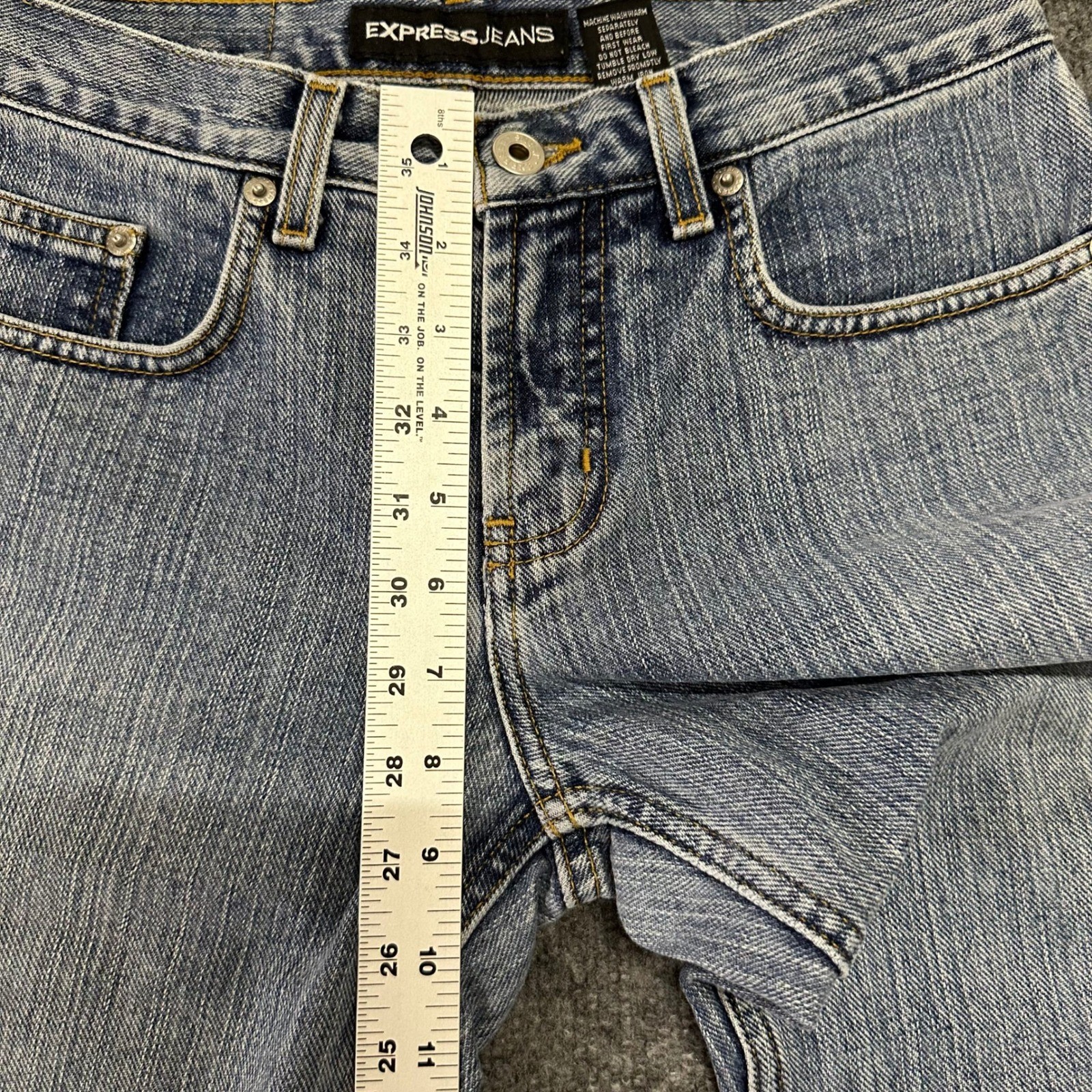 Express Jeans Womens Size 1/2 L Blue Low Rise Flare Cotton Denim Medium Wash Y2K