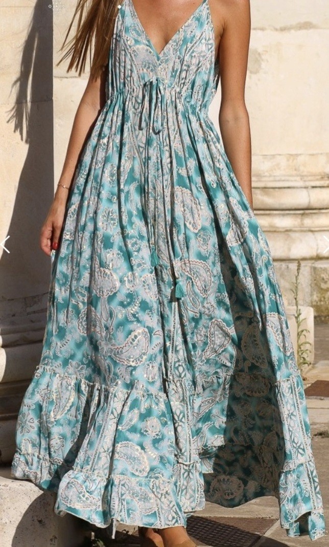 Laraethnics long Angeline Lanka Turquoise Maxi dress size TU