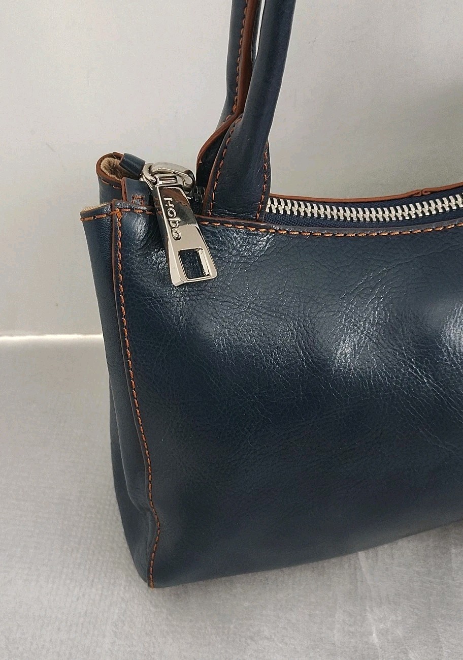 NEW Hobo International BLANCA Polished/Glaze Leather Satchel Top Handle Bag NAVY