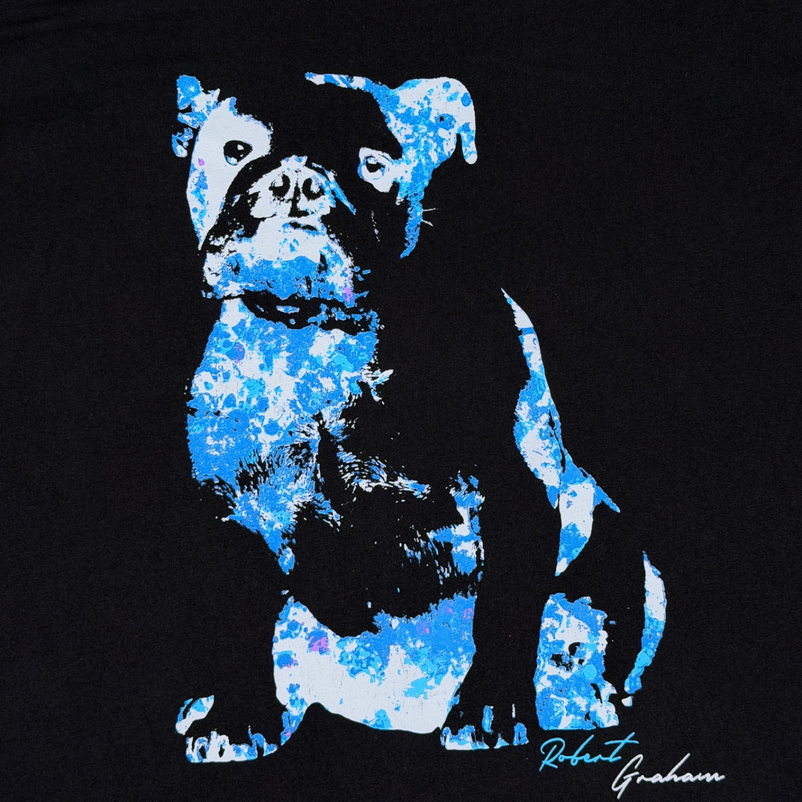 Robert Graham Shirt Mens XL Black Neon Blue Dog Graphic Crew Short Sleeve Tee