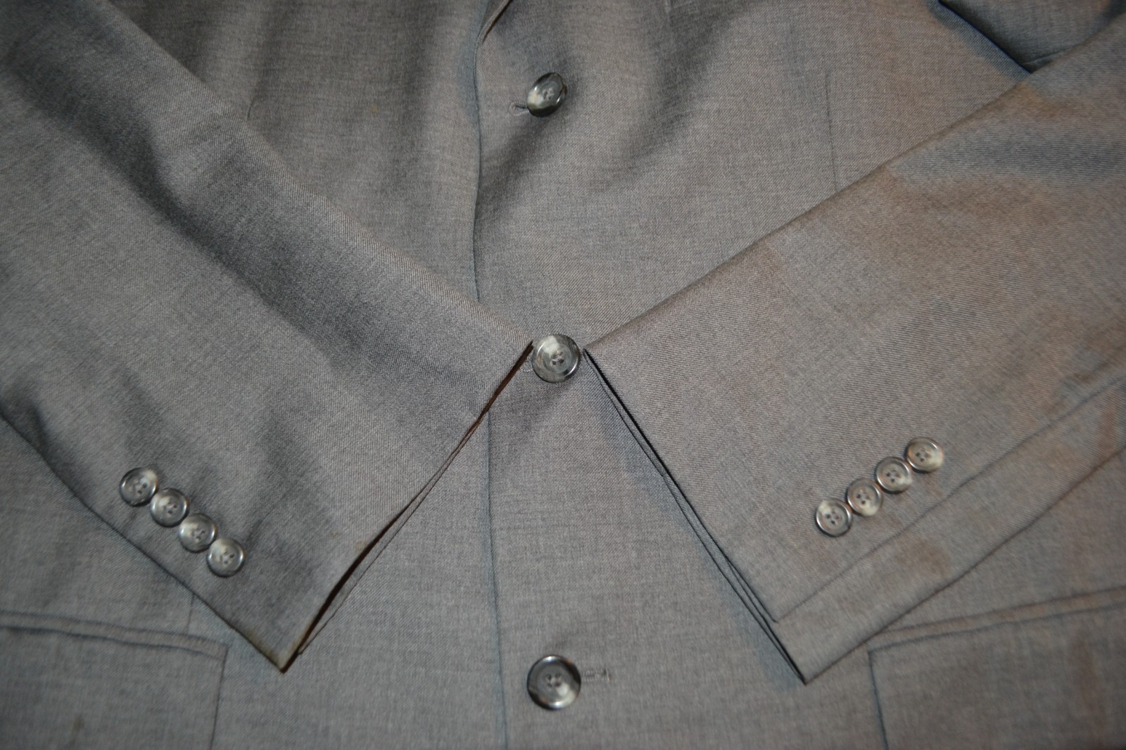 Pronto Uomo Men Angelico Super 100s Gray 3 Button Suit Sz 42R Wst 36×30