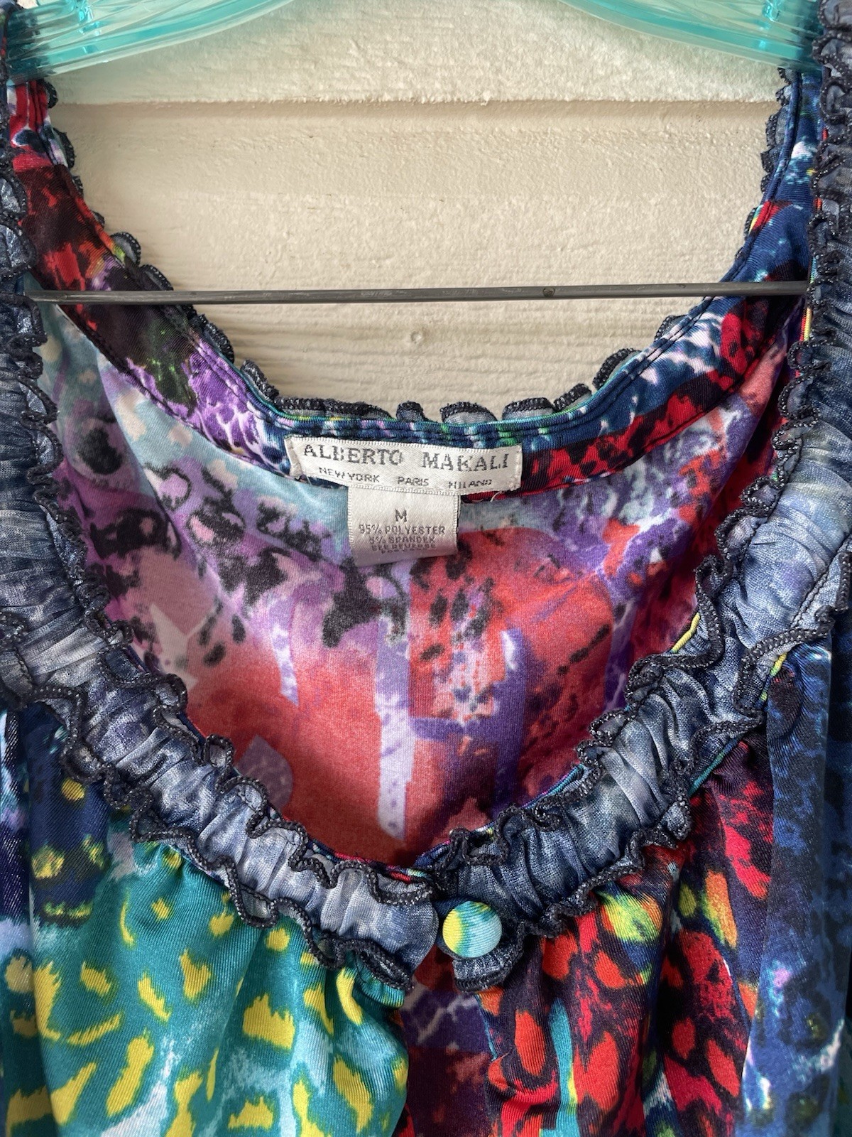 Y2K Alberto Makali Women’s Multicolor Animal Print Ruffle Neck Tank Camisole M