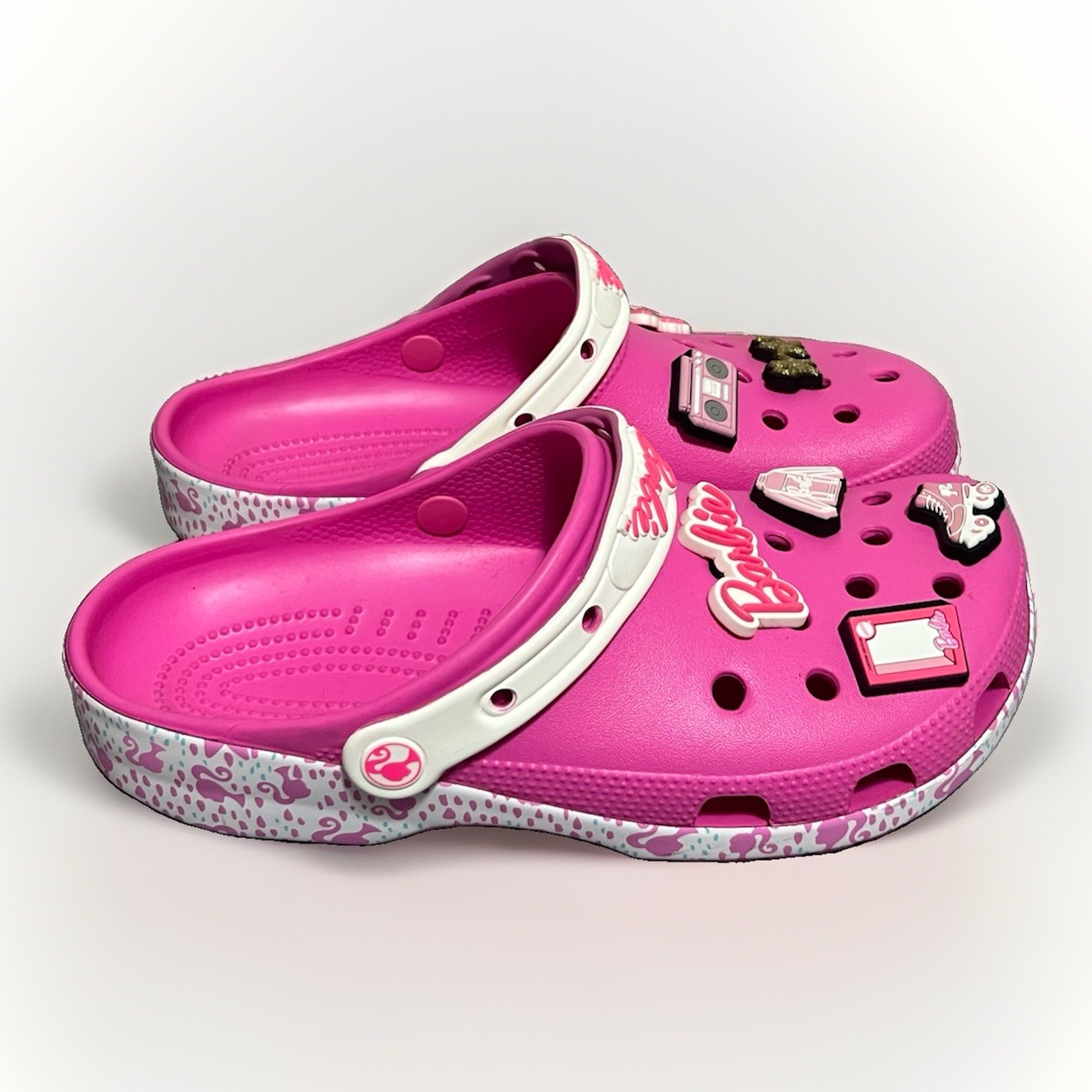 Barbie x Crocs Classic Clog Pink Flamingo Charms Movie Shoes W9 M7