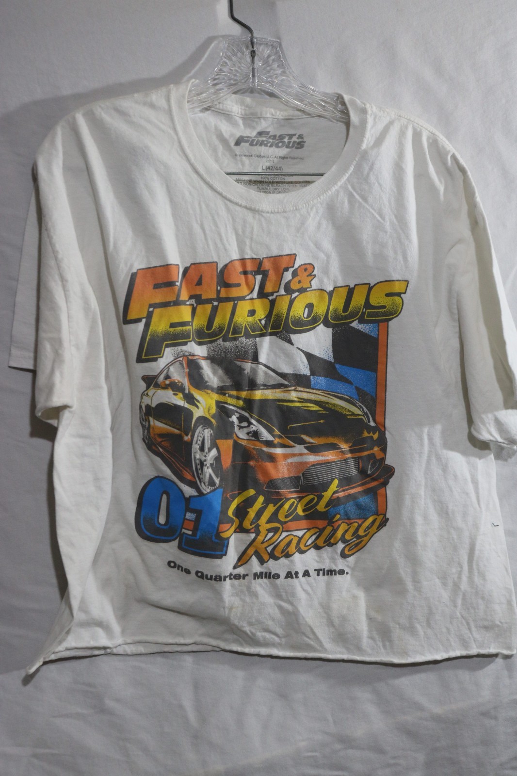 Cropped Fast And Furious Street Racing T Shirt Large White Universal Studios