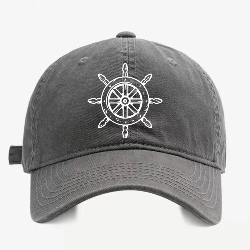 Nautical Ship Wheel Dad Hat | Vintage Washed Unisex Casual Cap