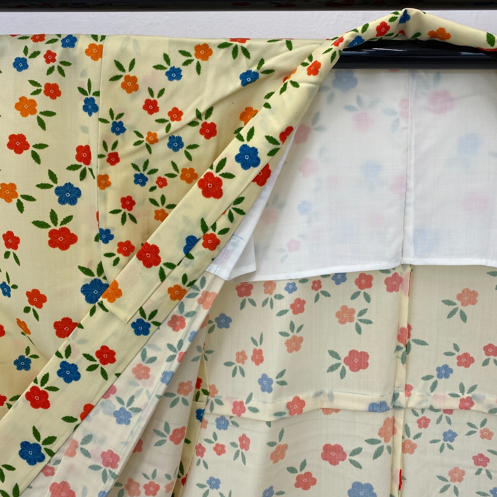 Japanese Vintage Kimono Polyester yellow No Lining Komon Traditional Length 60in