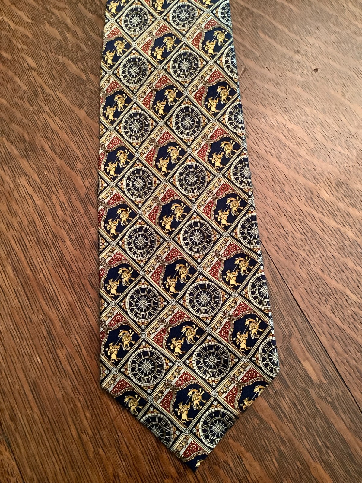MUSEUM ARTIFACTS Silk Necktie Compasses Figures St. George and Dragon Motif