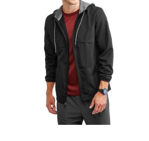 Athletic Works Men’s Rich Black Woven Track Hooded Jacket Zip Front 2XL (50/52)