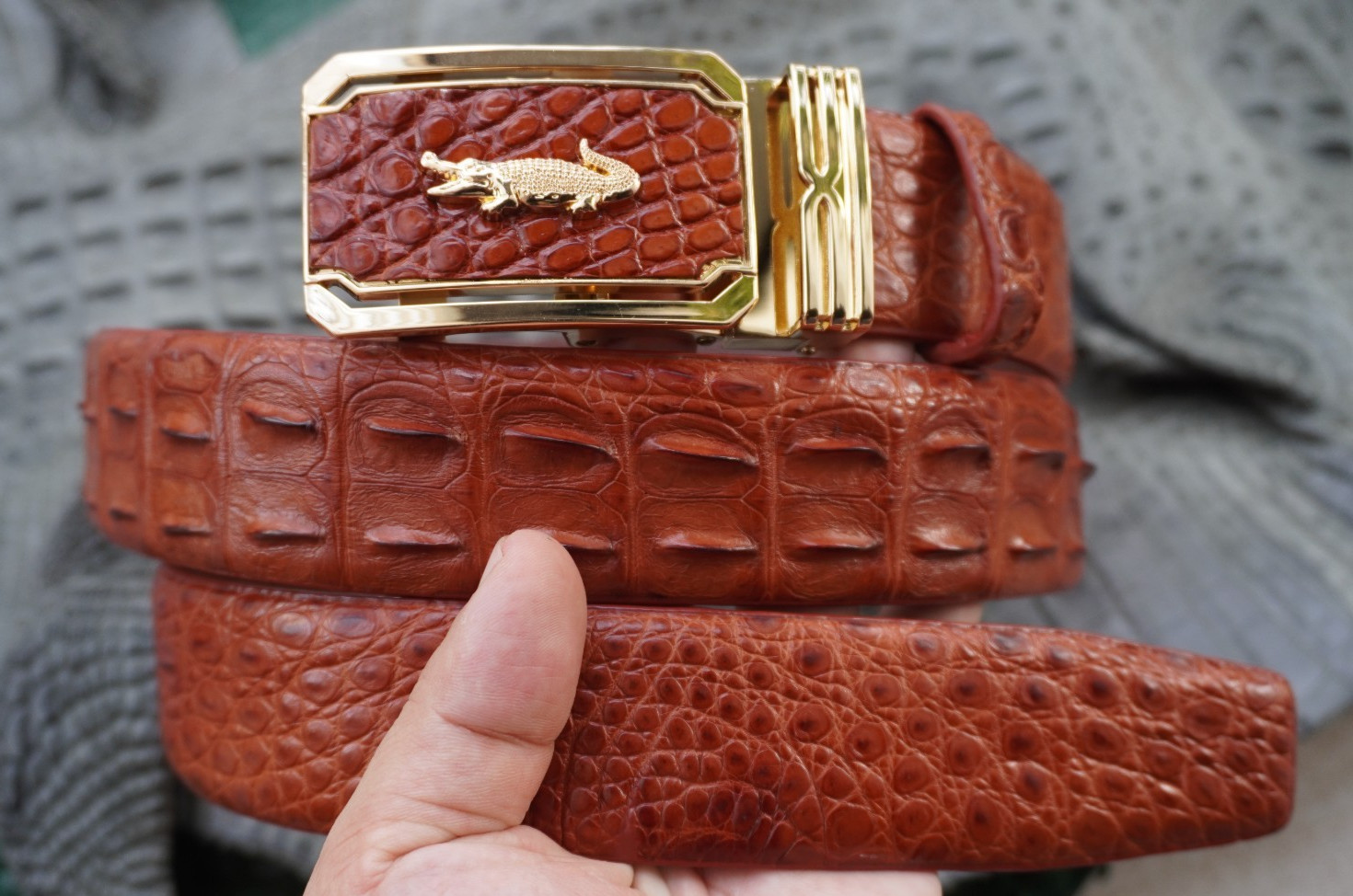 Cognac Genuine CROCODILE Hornback LEATHER Skin Men’s Belt -W 1.5 inch # C65
