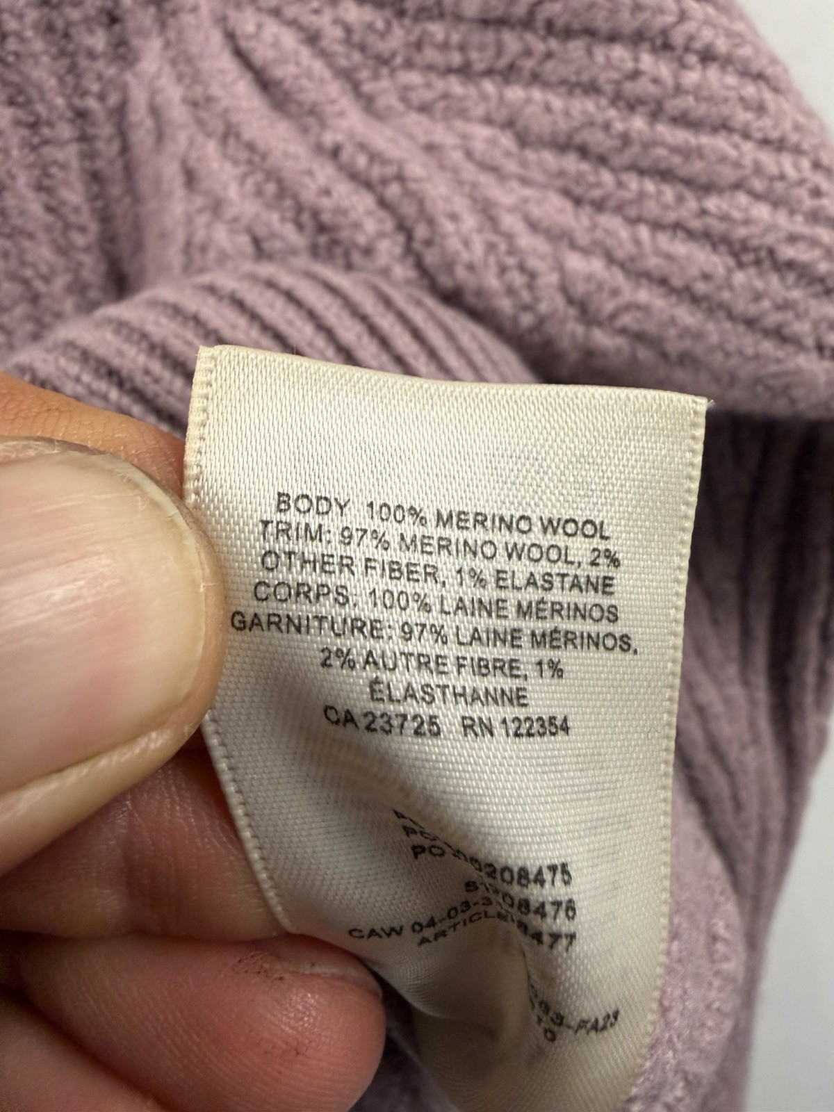 Wilfred Womens Sweater 100% Merino Wool Aritzia Crop Maria Mauve