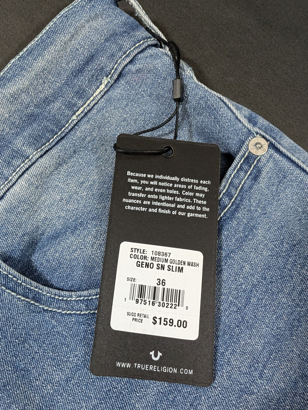 True Religion Geno Jeans Size 36×32 Men Denim Medium Golden Wash Relaxed Slim