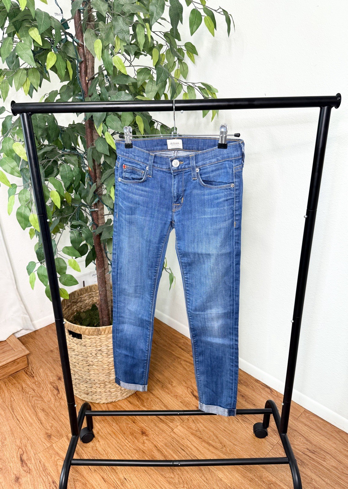 Hudson Harkin Cropped Skinny Jeans Medium Wash Blue Denim Cotton Size 23