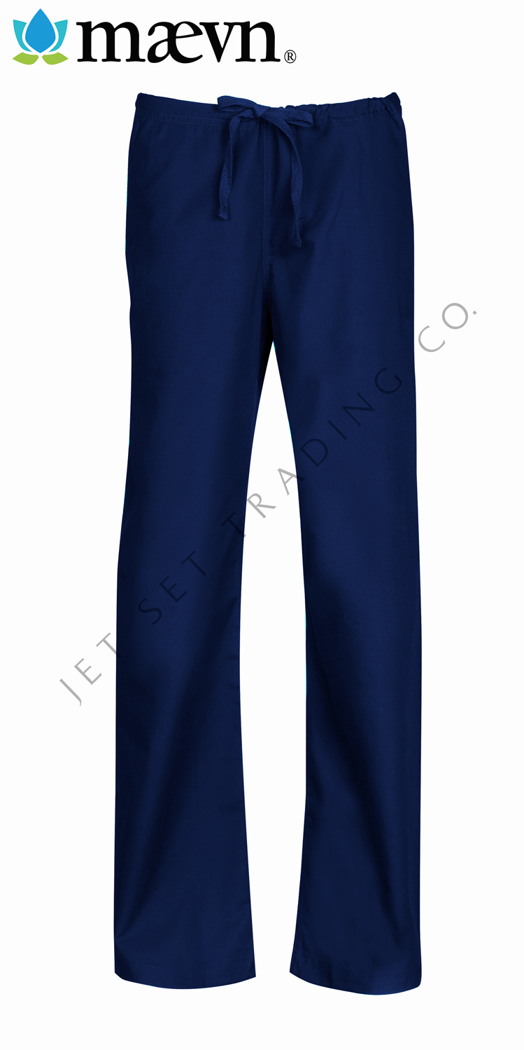 Maevn Unisex Navy Blue Scrub Set One Pocket Top Drawstring Pants 2XS to 2XL