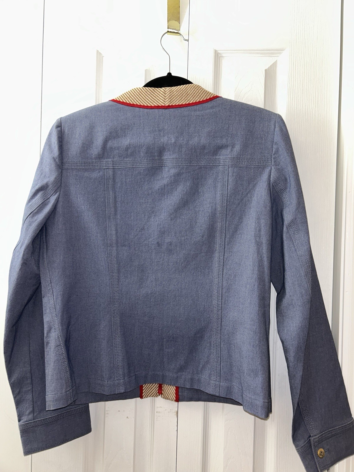 St. John Sport Blue Herringbone Zip Jacket Button Cuffs Chest Pockets M