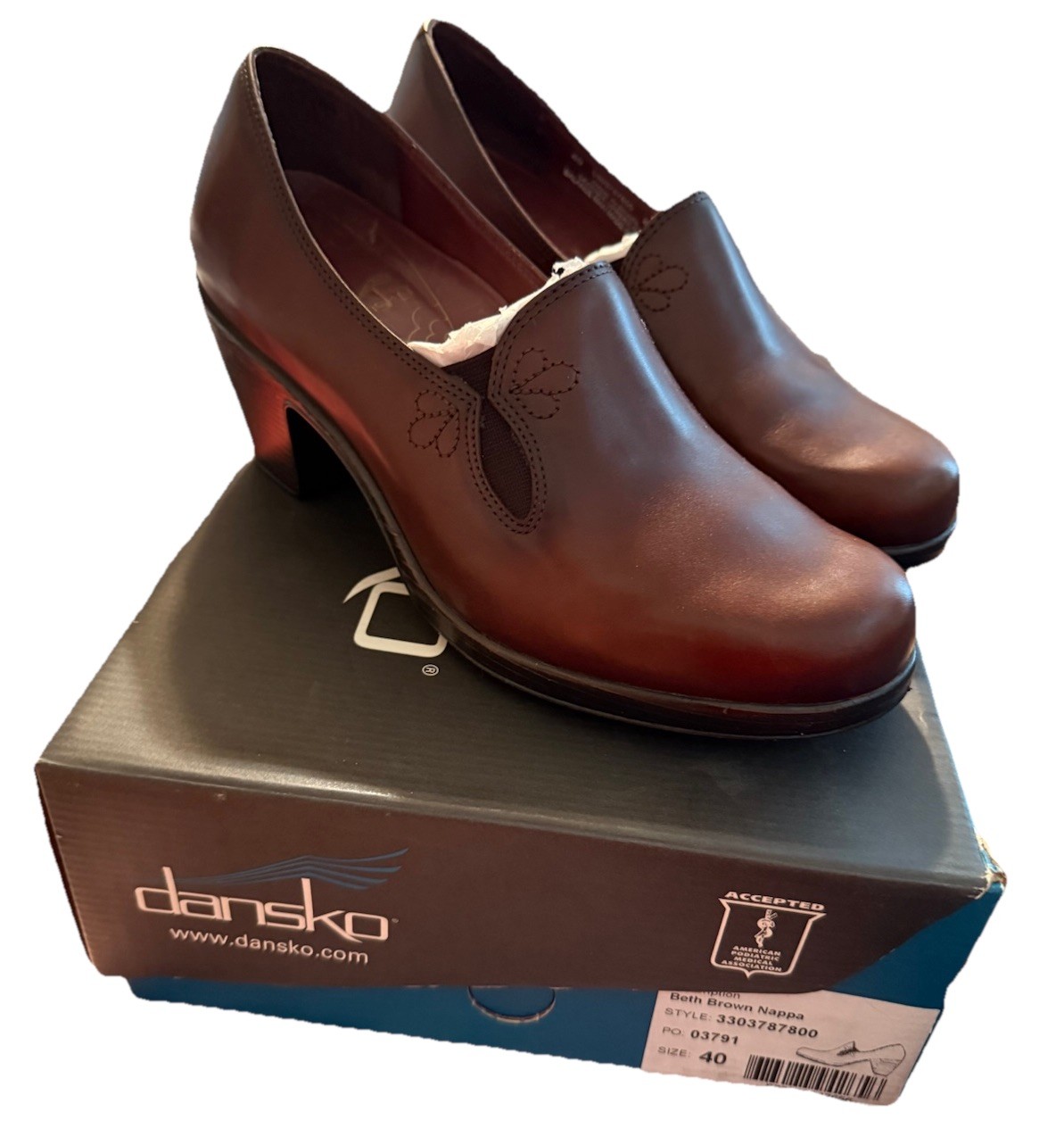 Dansko Beth Pumps Heels Brown Nappa Leather Slip On Womens Size EU40 US 9-9.5