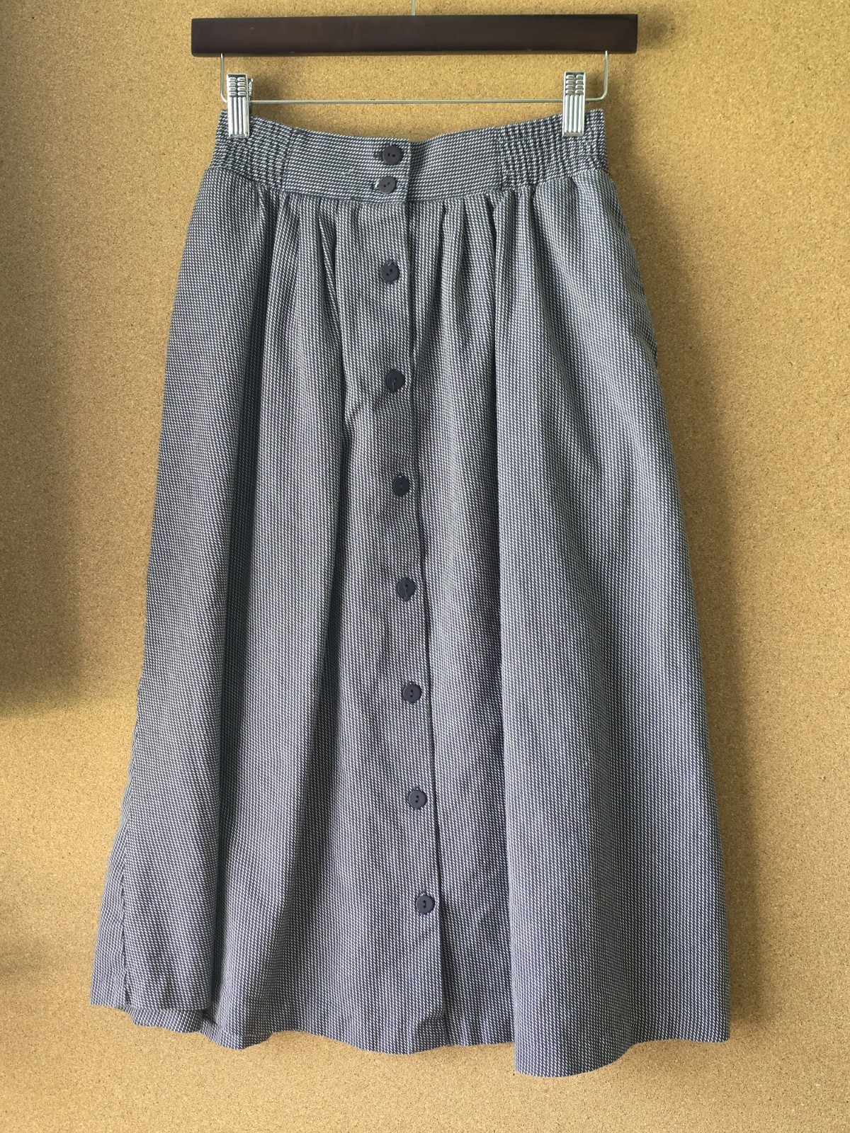 Jantzen Vintage Petite Button Front A-Line Gray Check Skirt Sz 12 Made In USA