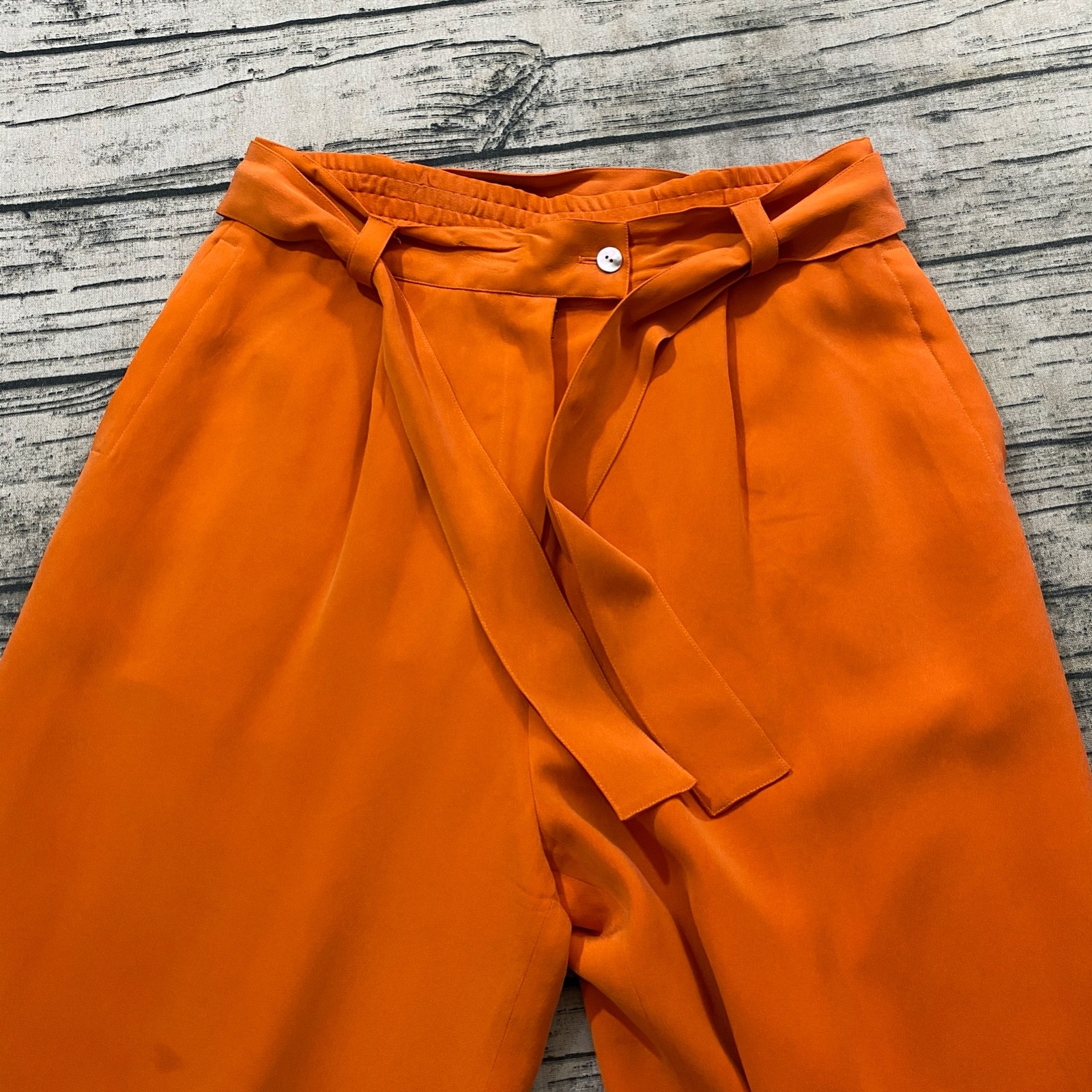 Mondi Collections Vtg Silk Pants Wide Leg Belted Orange Loose Stain Marks 90s