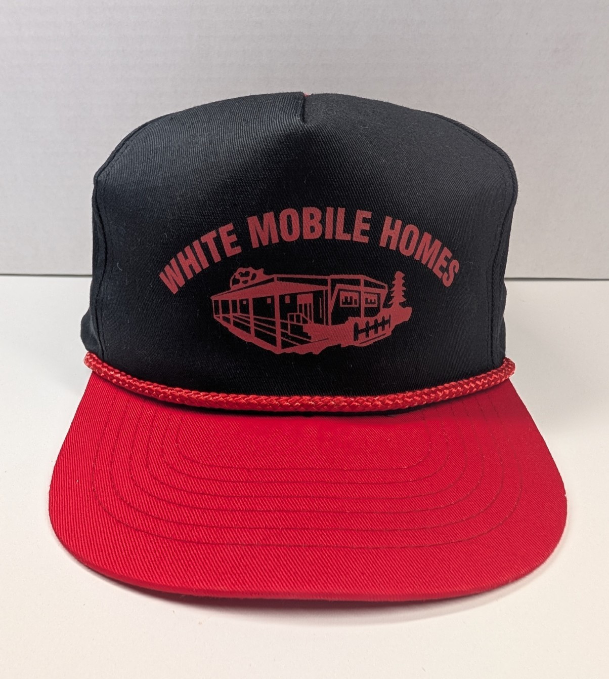 Vintage White Mobile Homes Snapback Hat Black Red Rope Cap Advertising