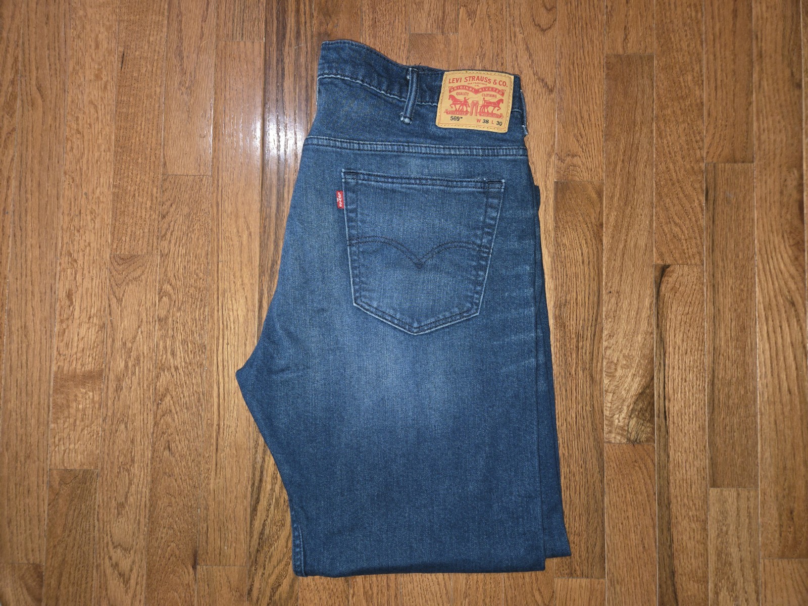 MENS LEVI’S 569 38X30 (FIT 38X28) LOOSE STRAIGHT FIT DARK BLUE JEANS A+ HEM JOB